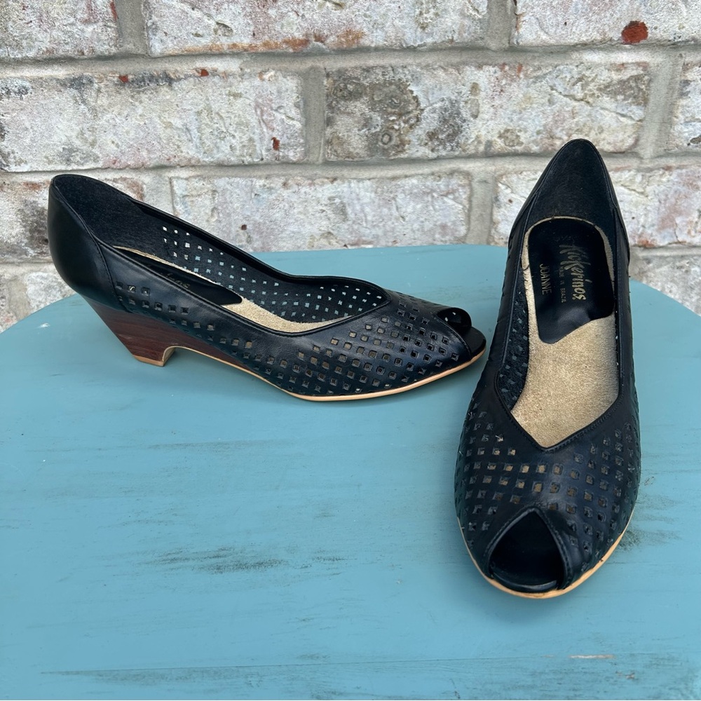 Chic Black Peep-Toe Wedge Heels